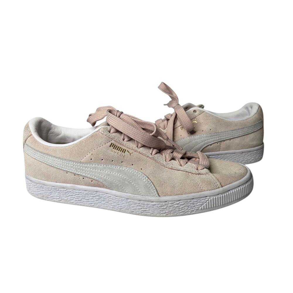 Puma Suede Classic 21 Shoes Womens SZ 8 Pink White Lace Up‎ Sneakers Skater